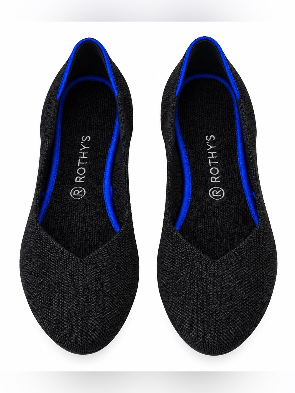 Rothy's Black Flats with Blue Trim